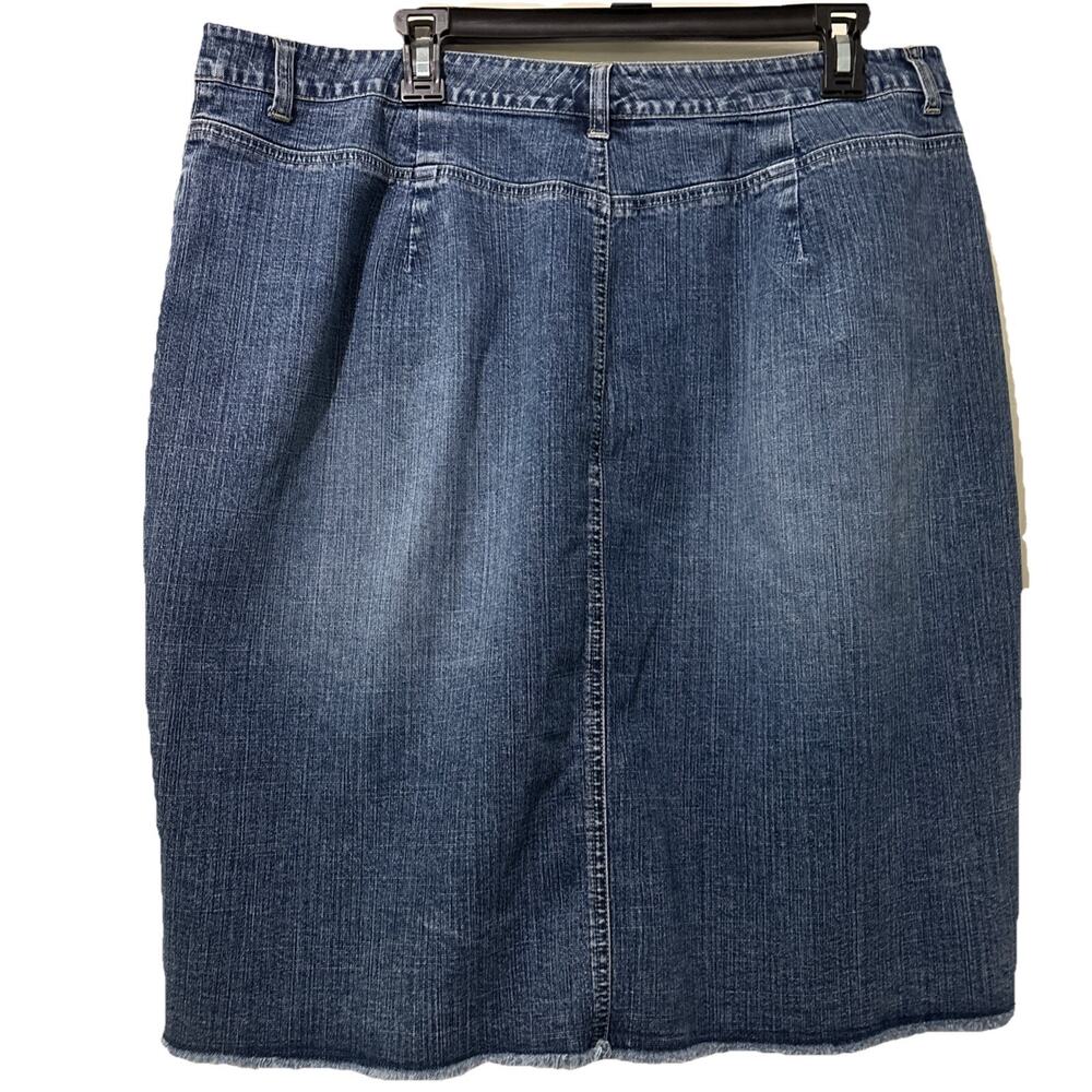 Venezia Y2K Denim Skirt Plus Size 20 Dark Wash Button Front Raw Hem Pockets - Picture 5 of 7